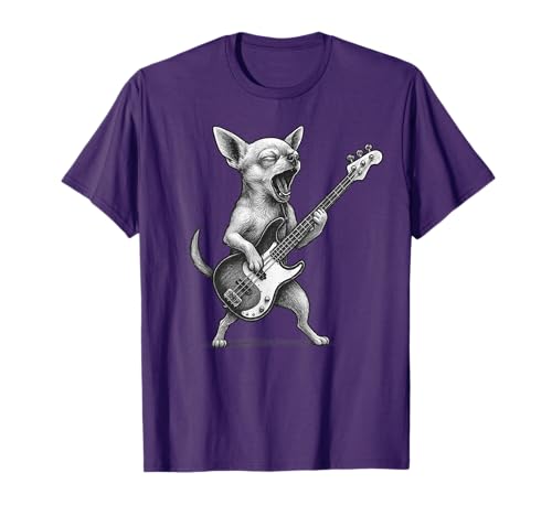 Chihuahua Playing Bass Guitar Rock Music Dog Lover T-Shirt