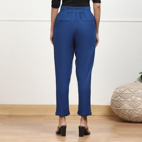 Pantalon ample BIBA bleu électrique en polyester fluide infroissable taille 34 - 3