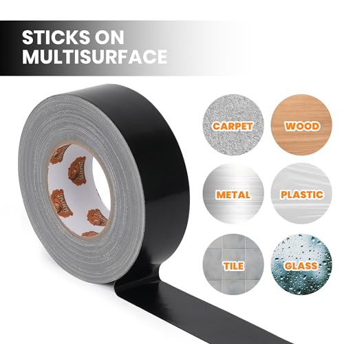 Image of TAPEBEAR 16.5mil Thick Black Duct Tape Heavy Duty 1.88 inch x 105FT, Strong Tough Utility Ducting Tape Waterproof, No Residue, Flexible, Hand Tear Binding Tape for Bundle, Patch, Protect & Repair