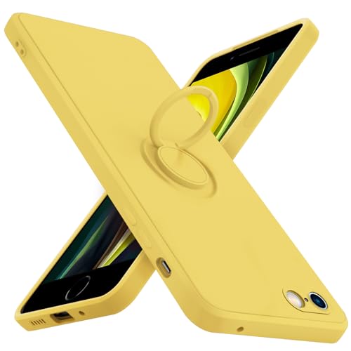 iPhone8/7/se2/se3 用 ケース リング シリコン 耐衝撃 カバー tpu 指紋防止 リング付き車載ホルダー対応 柔軟 軽量 落下防止 スタンド機能 滑り止め 着脱簡単 一体型 カバー 黄Q08005-IP7/8G-05