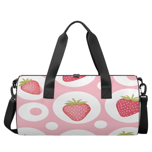 Fruit Strawberries Round Barrel Sports Fitness Bag, Travel Luggage Bag, Reusable Handbag, Suitable For Men and Women2