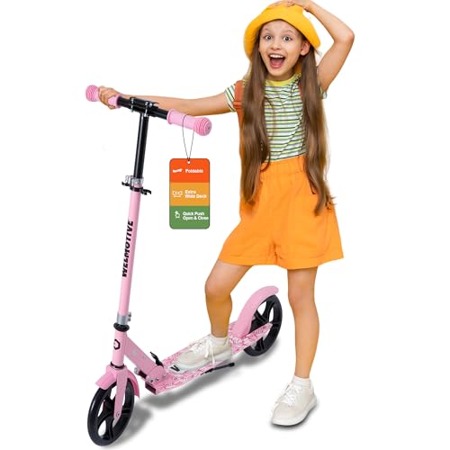 Welmotive Tretroller für Kinder & Erwachsene – Klappbarer Cityroller mit höhenverstellbarem Lenker – Scooter mit Ständer – Keine Montage nötig – Leicht bis 100KG Pink