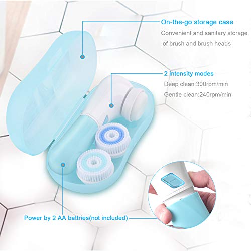 Facial Cleansing Brush,UMICKOO Face Brush Waterproof With 5 Exfoliating Heads,Rotary Spin Brush Cleansing System for Gentle Exfoliation and Deep Scrubbing