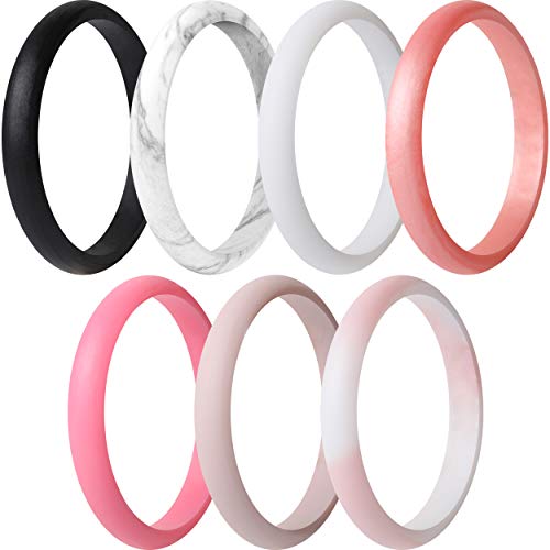 ThunderFit Women's Thin and Stackable 7 Rings Silicone Rings Wedding Bands 2.5mm Width - 2mm Thick (4.5 - 5 (15.7mm))
