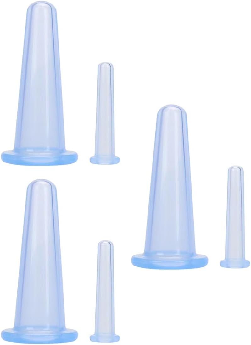 6 Pcs Blue Facial Cupping Therapy Set Anti Cellulite Silicone Vacuum Cupping Cups for Face and Eye Cupping Massage (3 Small + 3 Large)，Massage Tools