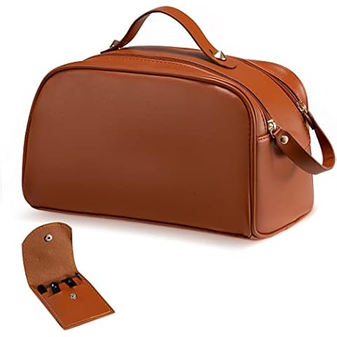 OrgaWise Large Capacity Travel Cosmetic Bag Portable Makeup Bag Waterproof Leather Double Zipper Multifunctional Toiletry Bag for Women Girls, Come with Free Manicure Set Cover