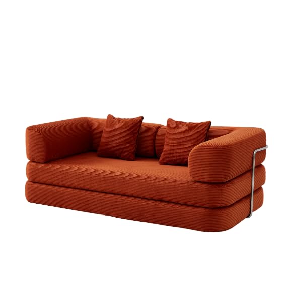 COMPRIMIBLE Ulises Sofá Modular 2 PLAZAS Convertible en Cama Familiar de Pana Suave - Sofá Cama Gigante y Versátil para Salón, Cine en Casa y Descanso, Estilo Moderno y Minimalista 96x193x63cm Marrón