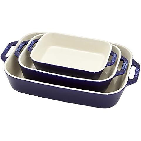 Staub Ceramic Baking Dish Set, 3pc, Dark Blue Cover