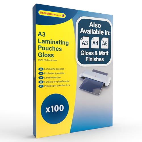 Binding Bazaar A3 Laminating Pouches Gloss Finish 150 Micron 100 Laminating Sheets - Laminating Pouches to Enhance Your Words and Colours - Compatible with All Laminating Machines
