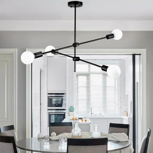 Lámpara colgante negro y oro E27 con cuatro luces orientables para comedor