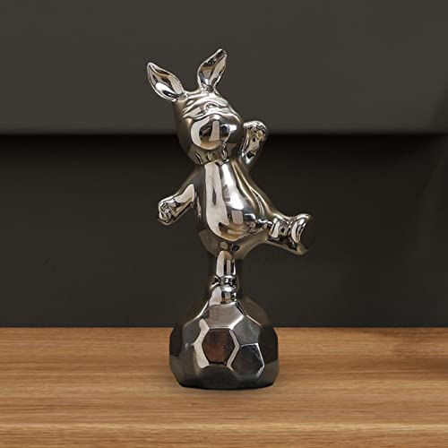 Fakeme Handmade Resin Animal Figurines Bathroom Bookcase Closet Versatile With Mirror Effect Artwork, Rabbit On Football #TOP5