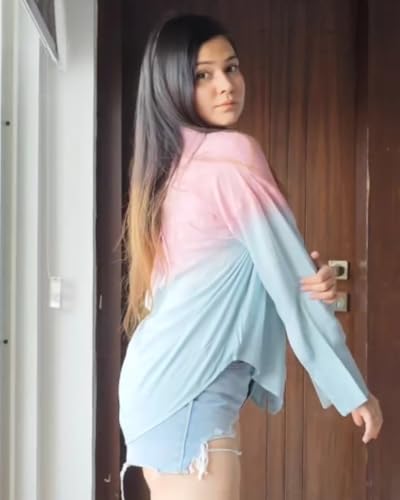 Image of Maaesa Women Handmade Ombre Tie & Dye Rayon Shirt | Relaxed Fit | Lightweight & Breathable | Long Sleeve Button-Down | Classic Collar | Casual & Office Wear