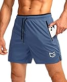 G Gradual Men's Running Shorts with Zipper Pockets Quick Dry Gym Athletic Workout 5' Shorts for Men (Dusty Blue, Large)