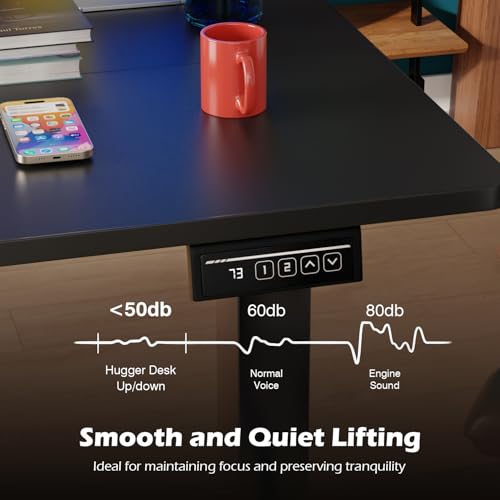 Image of PayLessHere 40 Inch Electric Standing Desk Computer Desk with Large Space and Headphone Holder Office Desk with Electric Lifting and Memory Function (40 inch, Black)