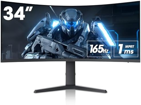 KOORUI Monitör 34E6UC 34 inç, 165Hz/, UWQHD, 3440 * 1440, 1ms, Adaptive Sync, monitörler, gaming, HDMI2.1 * 2, DP1.4 * 1, Eğilmek, -5~20°/-15~15°, Yukarı ve aşağı, VESA, HDR400, 75 * 75mm, Siyah — Amazon ürün görseli