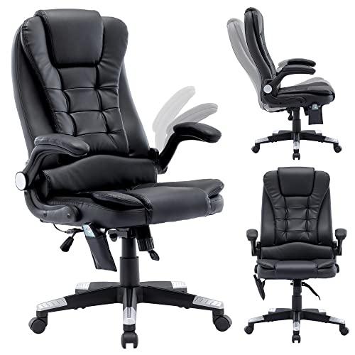 Ergonomic Executive Office Chair, Massage Office Chair with Heated, High Back Leather Desk Chair with Lumbar Support and Flip-up Armrest, Comfortable Home Office Desk Chairs Ergonomic Executive Office Chair, Massage Office Chair with Heated, High Back Leather Desk Chair with Lumbar Support and Flip-up Armrest, Comfortable Home Office Desk Chairs