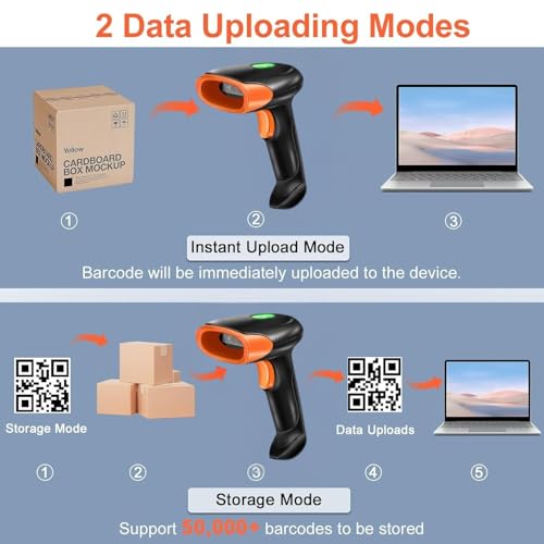 Image of ONLYU Bluetooth Barcode Scanner, Wireless 2D QR 1D Bar Code Scanners with LED Lights Display & AI Voice, Plug & Play Handheld Barcode Reader for iPhone, Android, iPad, Tablet, PC (OU-20)