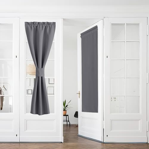 PONY DANCE Tende Oscuranti per Interni 2 Pezzi 60x240 CM Tende a Vetro per Porta Finestra Tendine Termiche per Cucina Curtains Moderne con Tasca, Grigio
