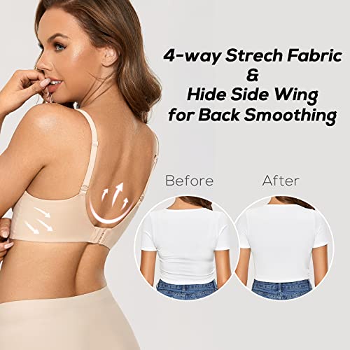 Dobreva Women's Push Up Wireless Bra Padded T Shirt Bras No Underwire Plunge Beige 34C #TOP4
