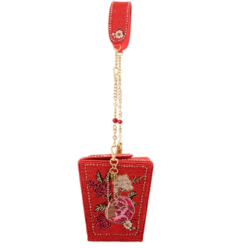 Image of Mary Frances Scarlet Bloom Beaded Top Handle Handbag - Oriental Bridal Purse with Mythical Motif, Red