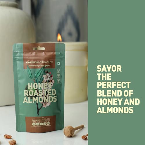 Image of Nourish Organics Honey Roasted Almonds 100gm Pack of 1 Sweet and Nutty Snack| Healthy and Nutrient Rich | No Refined Sugar | Clean Label