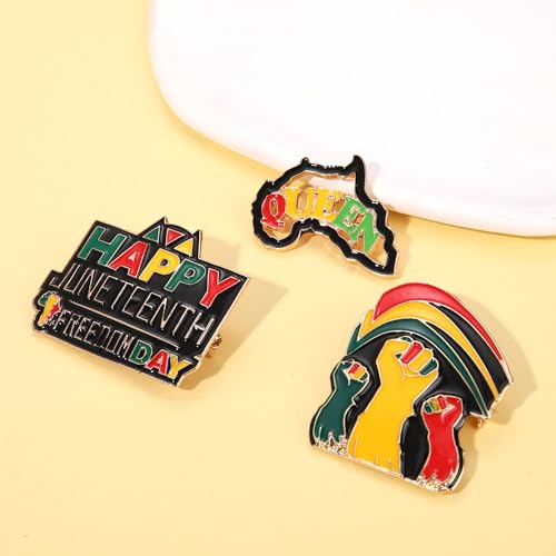 Image of African Brooches for Women Juneteenth Brooch Pins Enamel Black History Africa Map Brooches Black Queen Power Fist Lapel Pins Black History Month Juneteenth African Jewelry Accessories Outfits Party Favors Gifts