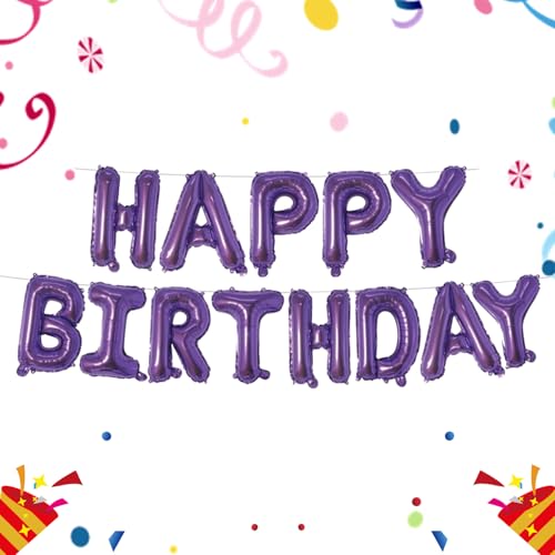 Image of Dark Purple Happy Birthday Balloons Banner 16 Inch Mylar Foil Letters, Inflatable Party Decor and Birthday Decorations for Women, Men, Boys & Girls Kids and Adults, Reusable, Party Supplies