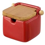 salero cocina rojo Azucarero rojo "stoneware" 8 x 10,50 x 8 cm con tapa de bambú