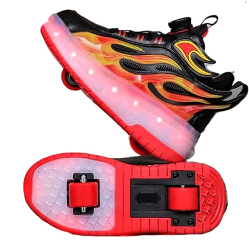 Mateju Zapatos con Ruedas para Niñas Niños Patines con 2 Ruedas y Luces, Zapatillas Deportivas Retráctil, Zapatillas de Skateboarding para Adulto Mujer Hombre 30 41 EU (Rojo,30)