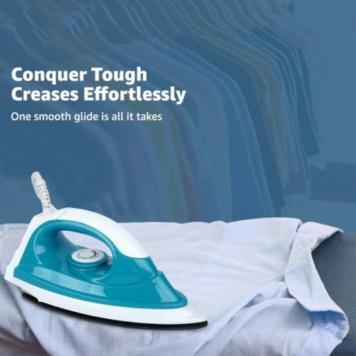 Image of 1000W Dry Iron with Non-Stick Soleplate Fast Heating Clothes Iron | 6 Adjustable Fabric Temperature Settings | 360 Swivel Cord | Lightweight Ergonomic Design for Smooth Ironing