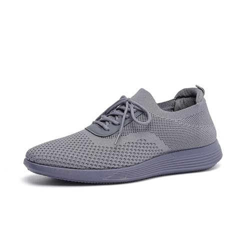 Men's Casual Dress Oxfords Comfortable Shoes Knit Lightweight Breathable Fashion Sneaker Business Work Shoes Walking Thick Sole Tennis Footwear (AM25911-GRE-42) Grey