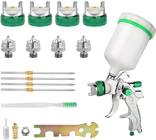 CenVen HVLP Spray Gun Set, Auto Paint Spray Gun, Spray Paint Gun with 4 Nozzles 1.4/1.7/2.0/2.5mm and 600cc Cup, Air Spray Gun Paint Sprayer for Cars, Wall, Furniture, Painting, Fence, Chair, Doors
