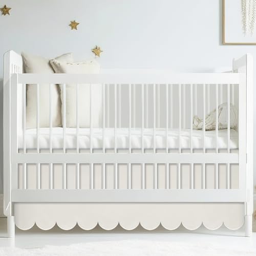 Hahafelt Scalloped Crib Skirt 28"x52" with Drop Ruffle Beige