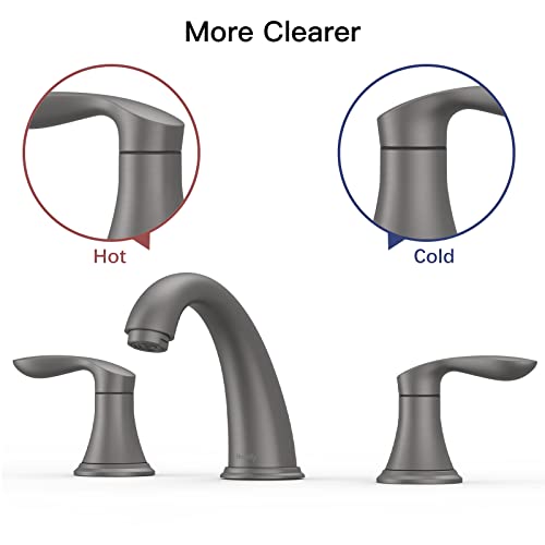 Bathroom Sink Faucet, Faucet for Bathroom Sink, Widespread Gun Grey Bathroom Faucet 3 Hole with Stainless Steel Pop Up Drain and cUPC Lead-Free Hose - (Gun Grey 2 Packs)