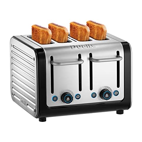 Dualit 46505 Architect 4 Slice Toaster | Brushed Stainless Steel with Black Trim | Extra-Wide Slots - Peek and Pop Function - Patented Perfect Toast Technology - Matching Kettle and Sandwich Cage Available Cover