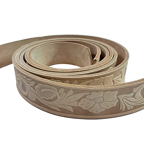 Kidenei 1.5"X45" Import Leather Strap With Pattern Engraving, 9-10 Oz (3.6-4.0Mm) Italy A Grade Vegetable Tanned Full Grain Leather Belt, Carving Leather Strip Ideal For Diy Belts (Floral Pattern) #TOP27