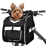 VENFOREST Dog Bike Basket, Foldable Pet Bike Carrier Backpack with Safety Strap, Waterproof Pet Bike Basket Suitable for Small Cats Kitten Puppy Dogs （New Black）