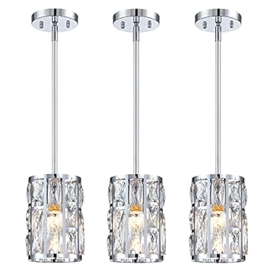 Modern Crystal Pendant Light Fixture 3-Pack Chrome Finish Hanging Lighting Crystal Chandelier for Kitchen Island