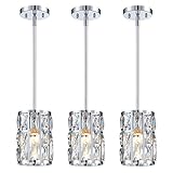 MEXO Modern Crystal Pendant Light Fixture 3-Pack Chrome Finish Hanging Lighting Crystal Chandelier for Kitchen Island