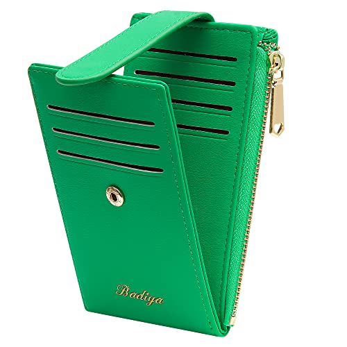 Image of Badiya Slim Women Wallet RFID Blocking Bifold Compact 9 Card Slots Holder Wallets Soft Leather with Zipper Coin Pocket 2 ID Window