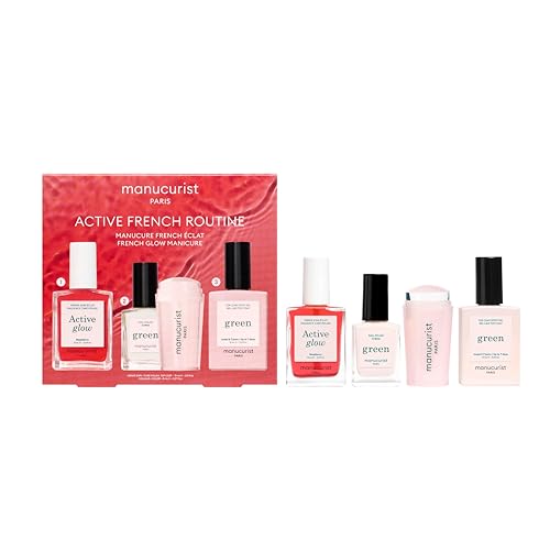 Manucurist - Coffret Active French Manucure Routine - 1 Active™ Glow Raspberry - 1 Vernis à Ongles Green™ Crème (travel size) - 1 Mani Stamper - 1 Top Coat...