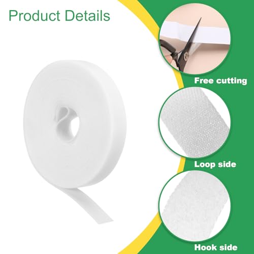Image of uxcell 0.8inch x 33ft Hook and Loop Roll Straps, Multi-Purpose Hook and Loop Tape with Adhesive, Cable Ties Organize Strap Fastener Roll for Home Office, White