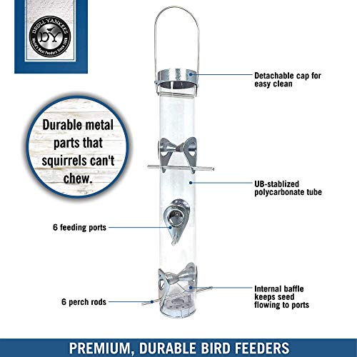 Droll Yankees Bird Feeder, Sunflower Hanging Tube Bird Feeder, Classic, 16 Inch, 6 Ports, Clear, A-6F #TOP4