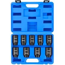 DASBET 1/2" Drive Deep Impact Socket Set | 9PCS 6 Point Metric 29-38mm Drive Spindle Axle Hub Nut Socket Set with Size Markings and Storage Case