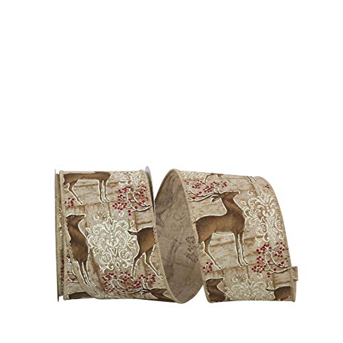 Reliant Ribbon Deer Filigree Wired Edge Ribbon, 2-1/2 Inch X 10 Yards, Natural