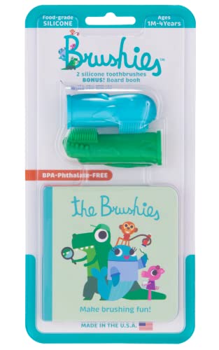 The Brushies Chomps & Willa Baby & Toddler Toothbrush 2-Pack & Storybook Set/Dental Item and Book/Youth Tooth & Gum Care/Ages 4 Weeks to 4 Years
