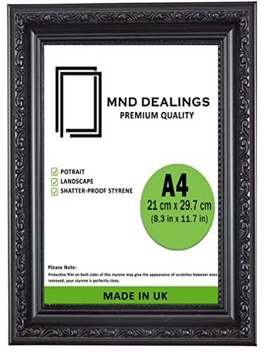 MND Dealings Antique Vintage Ornate Shabby Chic Black A4 (21.0X29.7 CM) Poster Frame| Various Sizes Frame for Wall Gallery Art Photo Frames Display |For Gift Sleek Home Décor