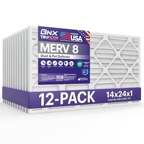 Image of BNX TruFilter 14x24x1 Air Filter MERV 8 (12-Pack) - MADE IN USA - Dust & Pet Defense Air Conditioner HVAC AC Furnace Filters for Dust, Pet, Mold, Pollen MPR 600 - 700 & FPR 5