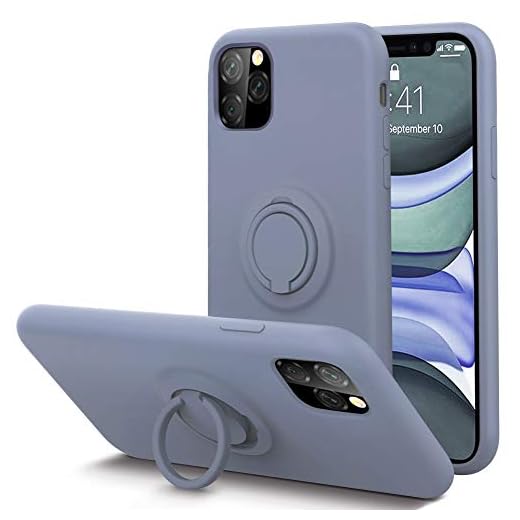 KUMEEK for iPhone 11 Pro Max Case Fingerprint | Kickstand | Anti-Scratch | Microfiber Liner Shock Absorption Gel Rubber Full Body Protection Liquid Silicone Case for iPhone 11 Pro Max-Lavender Grey