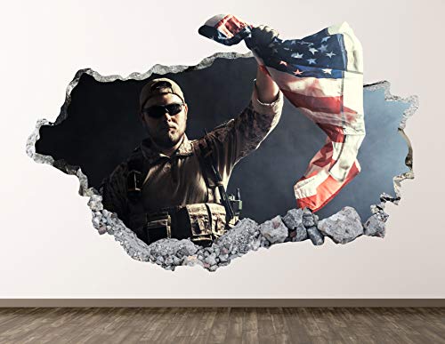 West Mountain Soldier Wall Decal Art Decor 3D Smashed US Military Sticker Poster Kids Room Mural Custom Gift BL434 (30